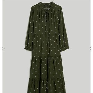 Madewell Petite Tie-Neck Tiered Midi Dress in Stardot